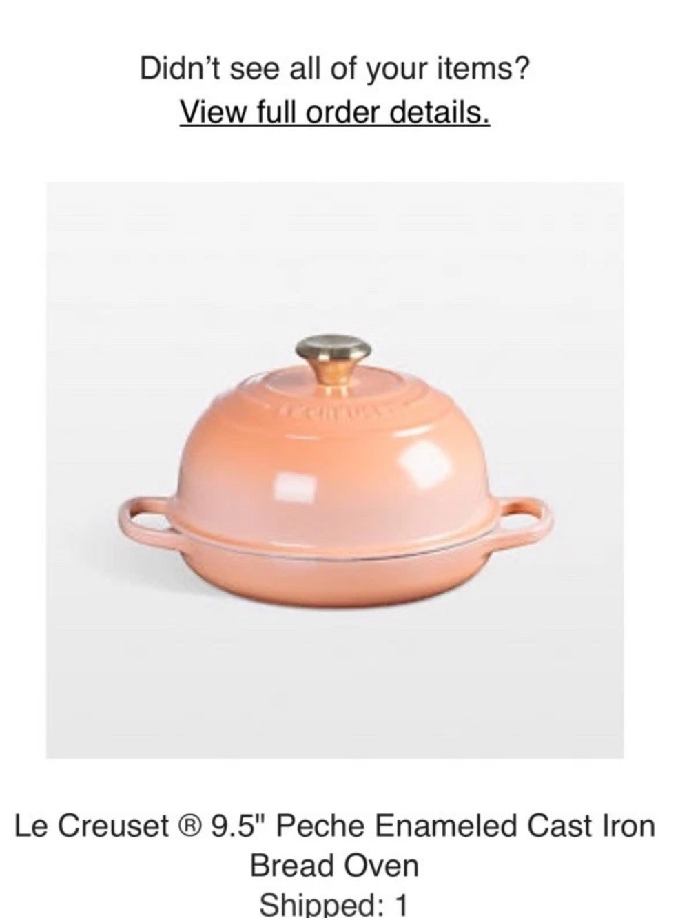 Le Creuset 9.5in Peche Enameled Cast Iron Bread Oven w/ Lid, Double Handle